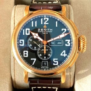 ZENITH MONTRE D'AERONEF PILOT ANNUAL CALENDER ROSE GOLD & TITANIUM - NWT!